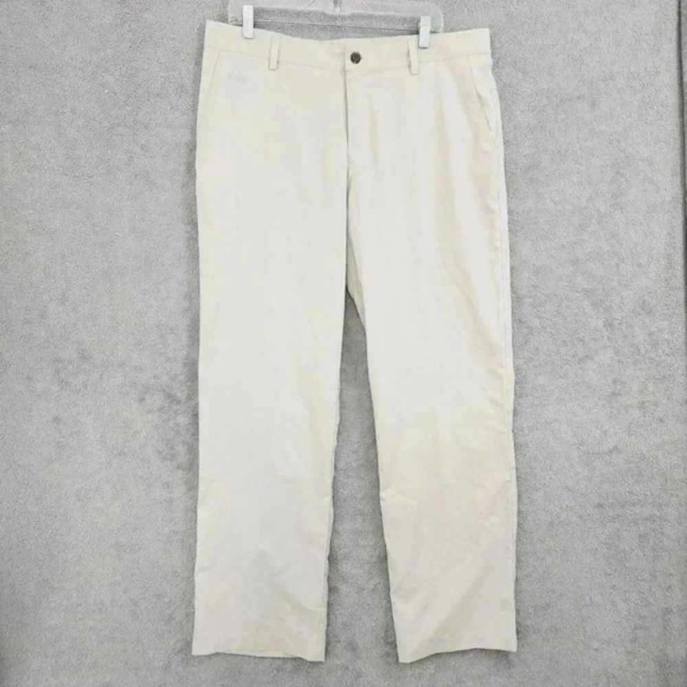 Adidas Climalite Men' Golf Pants Flat Front 36x32 Polyester Beige 19CT‎